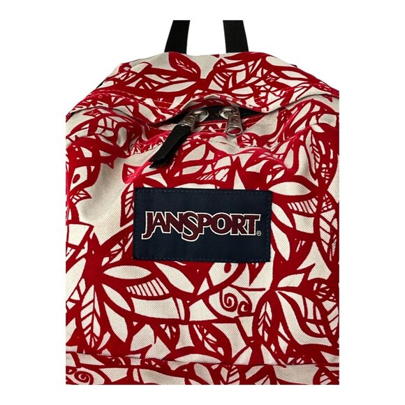 Jansport Red & White Floral Pattern Backpack With Front Pocket & Padded Straps - Picture 5 of 10